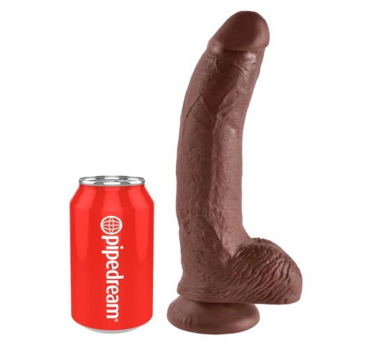 King Cock - Realistyczne Dildo Z Żołędziem Jądrami I Żyłkami 23 CM Brązowy Kolor Skóry